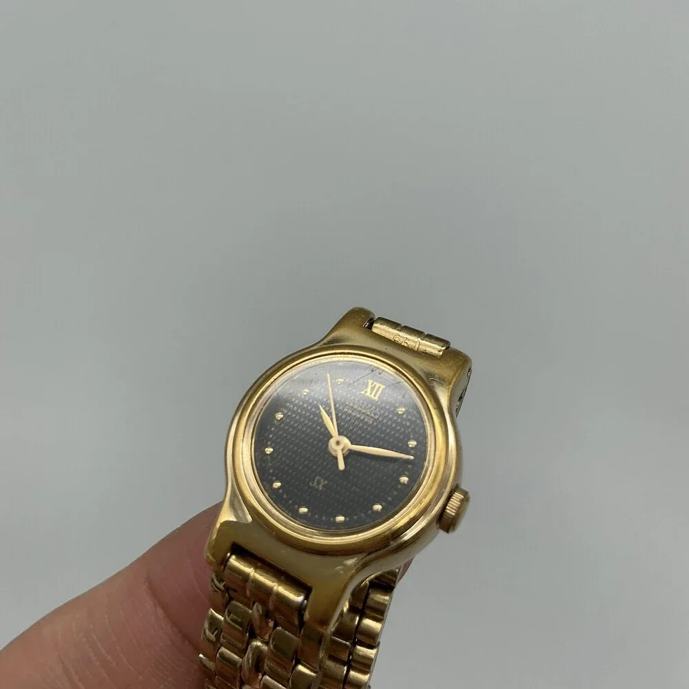 Seiko V401-0511 Womens Watch 19mm Black Dial Gold Tone New Battery 6.75